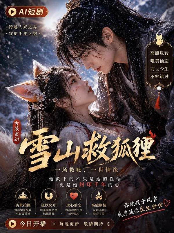 雪山救狐狸 狐女报恩亲密 ai短剧 雪山情欲故事 狐女缠绵