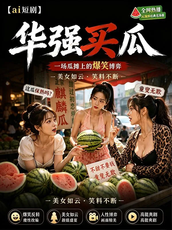华强买瓜 涩涩版海滩 ai短剧 海滩买瓜情欲 华强缠绵故事